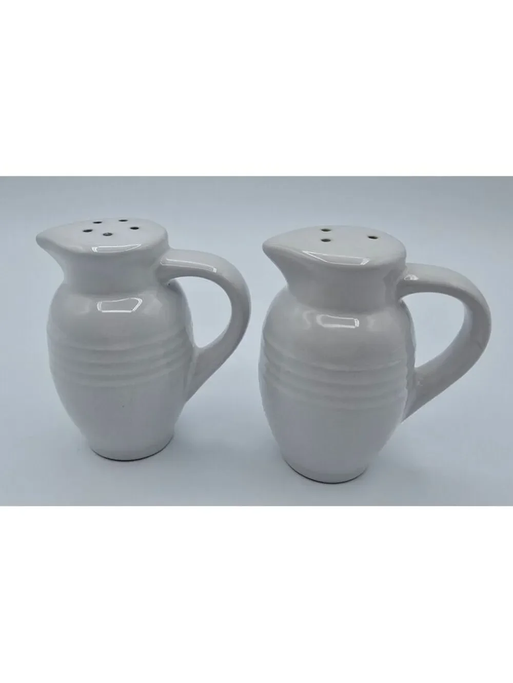 Le Creuset White Stoneware Mini Pitcher Salt & Pepper Shakers Set